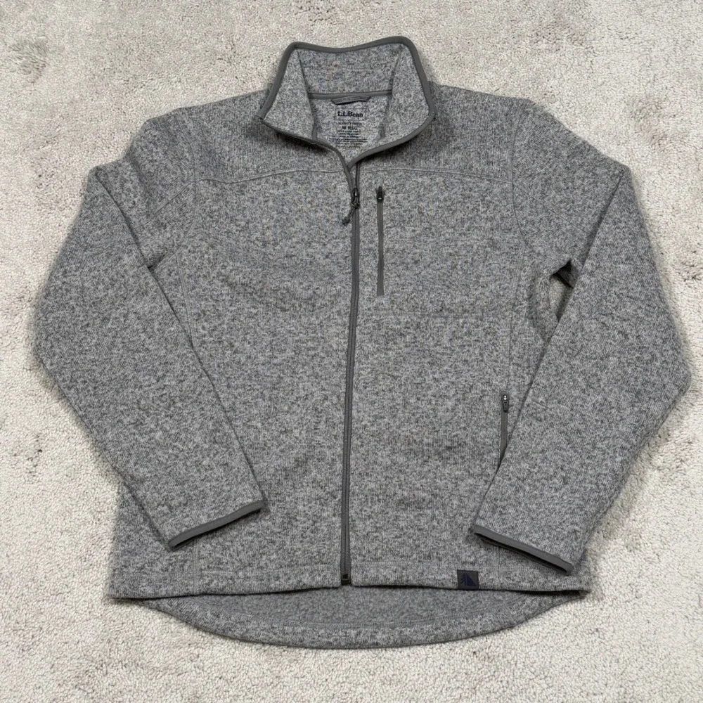 LL Bean Mens Sweater Fleece Full Zip Jacket Gray Heather Slightly Fitted Medium